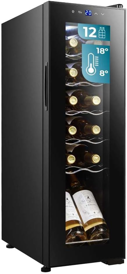 Bodegas de vino independientes, 25,2 × 45 × 79,5 cm, con iluminación LED, regulable, Cecotec, Temperatura Ajustable de 8-18oC