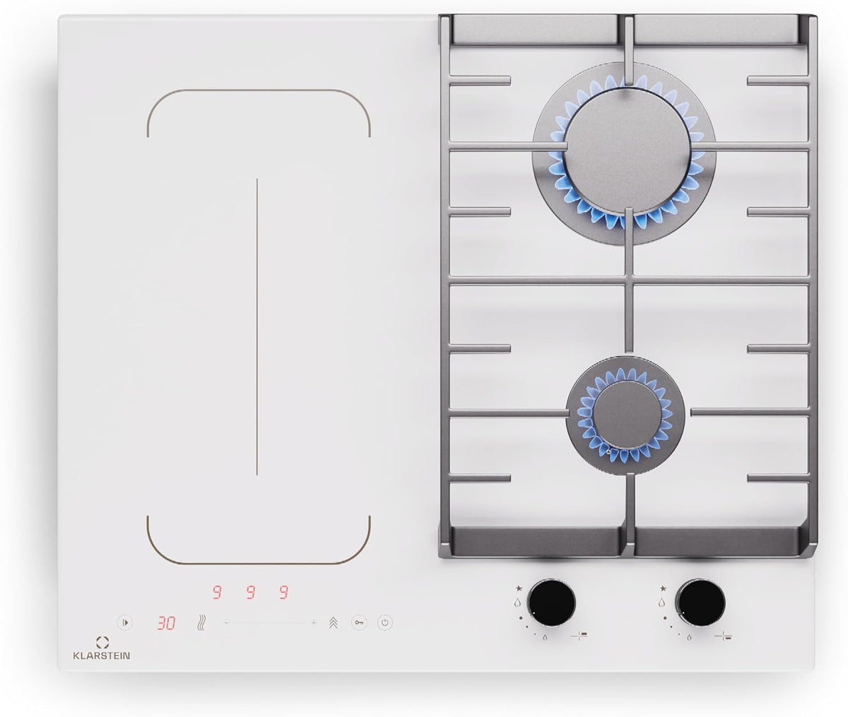 Klarstein placa de inducción, blanco, Klarstein MultiChef 4 Placa Mixta Gas Inducción - 4 Zonas (2 Gas, 2 Inducción)