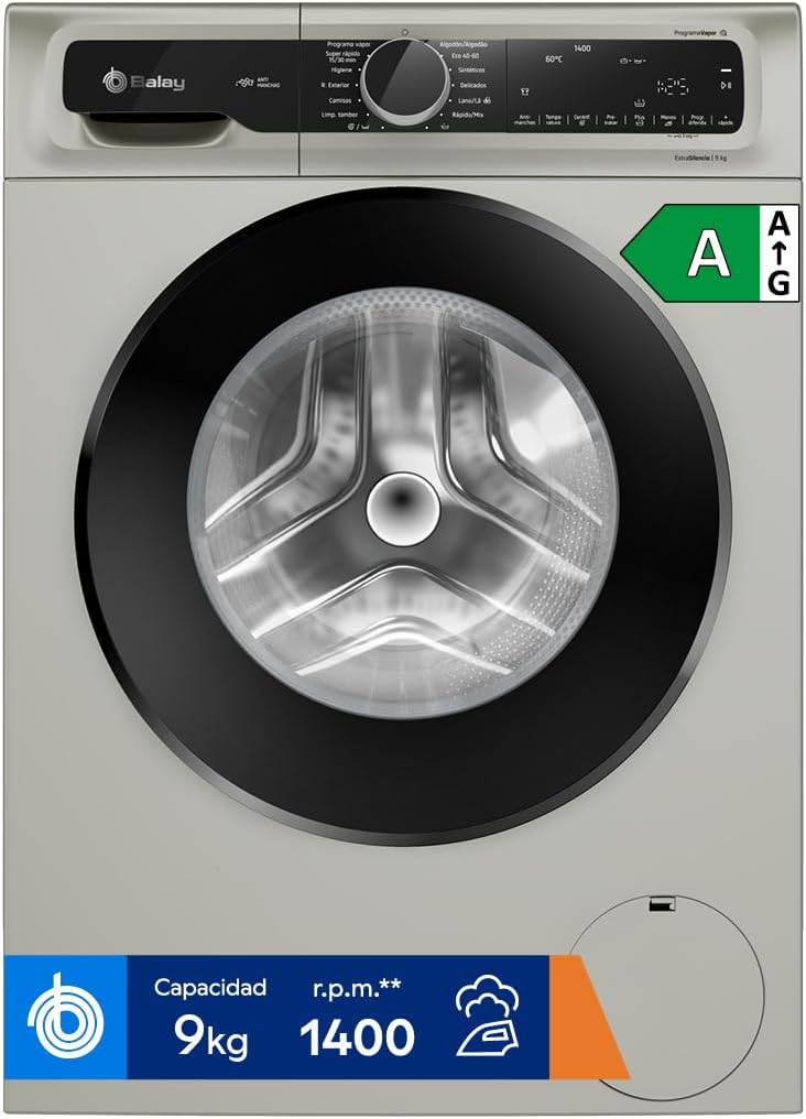 lavadora, 84,5 × 59,8 × 59 cm, 9kg, Balay Electrodomésticos, 3TS495XS