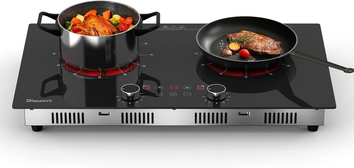 placa de inducción, 30cm, 3200W, para la cocina, Disaenvir, Vitroceramica Induccion con Enchufe de 230v, 9 Puestos