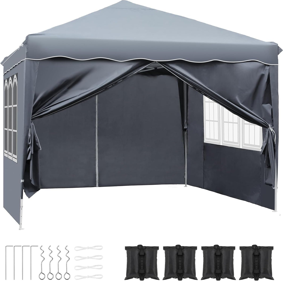 Carpas y cenadores, 255 cm, plegable, gris, LIFERUN, Gazebo 3 x 3, Protección UV Más 50 para Acampar y Fiestas Gris