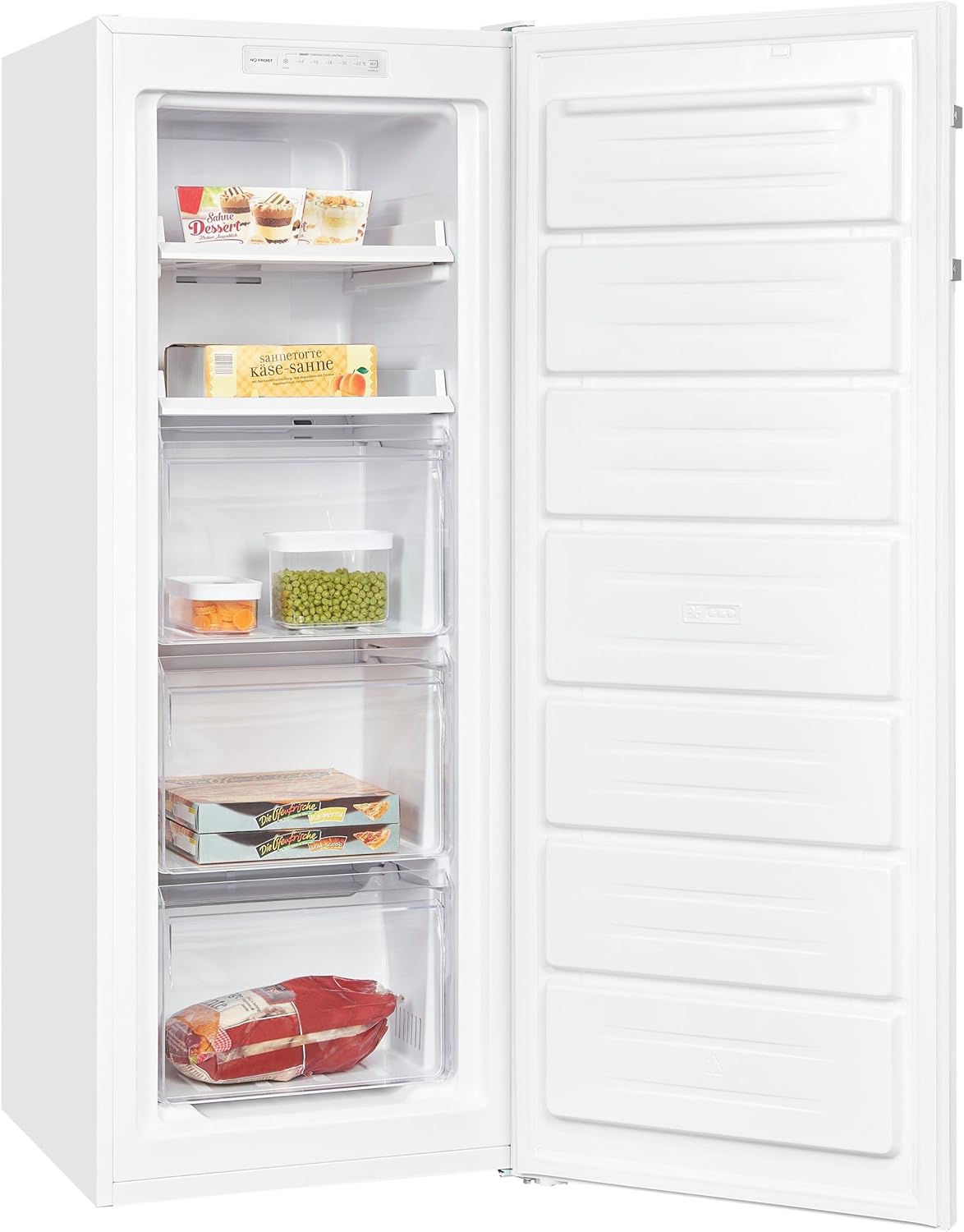 Congeladores verticales, 143 × 54 × 61,5 Cm, 161L, blanco, Exquisit, 1 Puerta, Tecnologia No-Frost, Consumo 132 kWh/año, Medidas 143x54x61