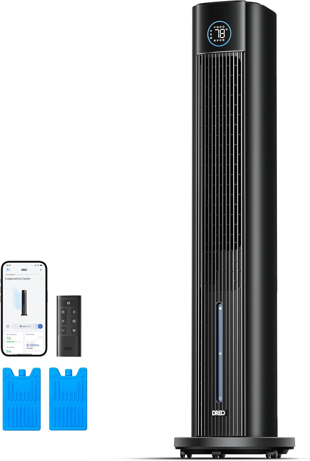 Ventiladores de torre, 110 cm, DREO, DREO Ventilador de torre con refrigeración por agua, 4 velocidades, 4 modos