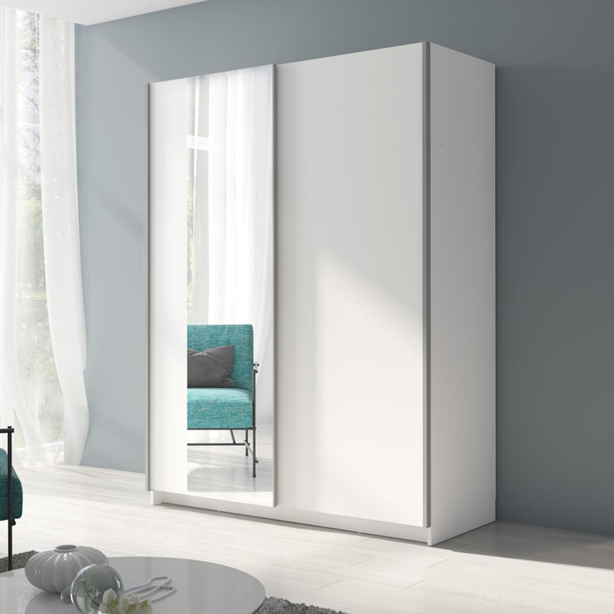 armario, 150 × 198 cm, con estantes, blanco, para el dormitorio, Home Collective, 150 x 198 cm