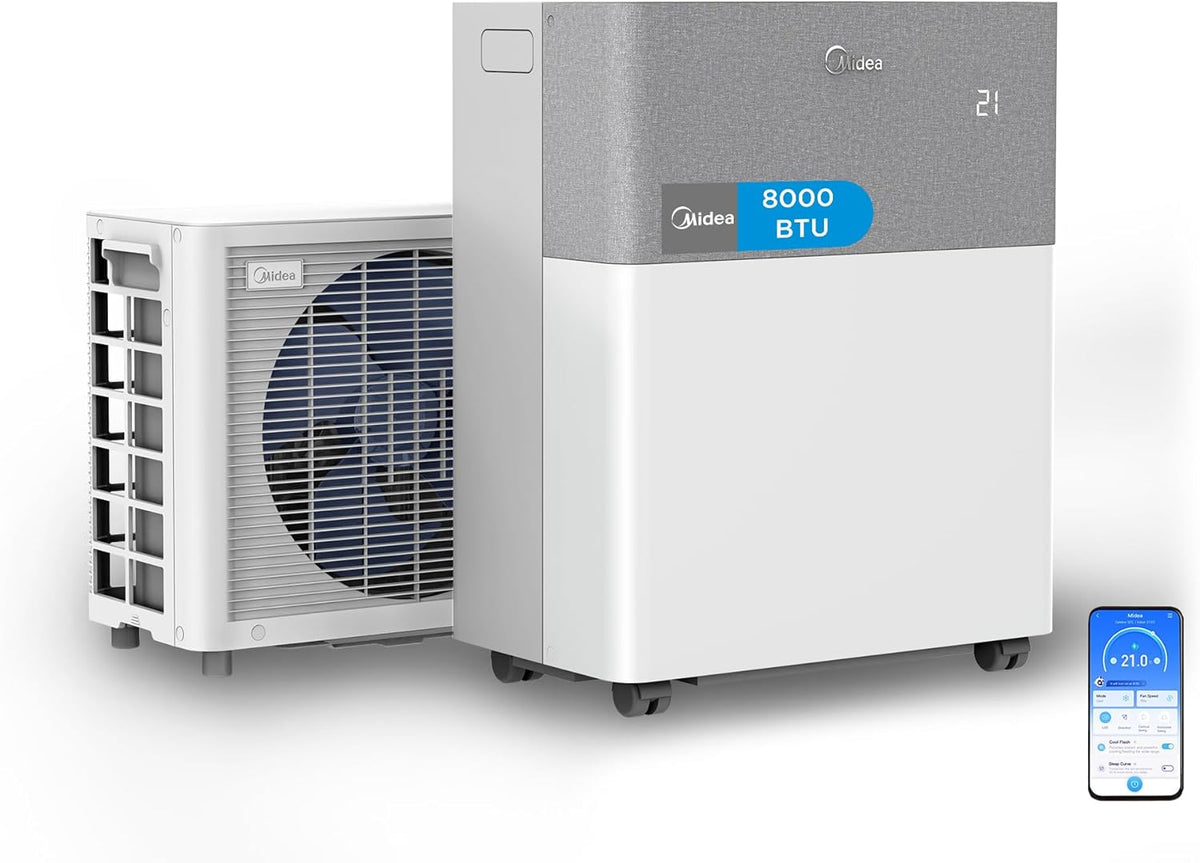 aire acondicionado, 3 kW, 38 dB, Midea, 8000 BTU 2, para habitaciones de hasta 28 m2/70 m3, solo 38 dB(A) en modo silencioso