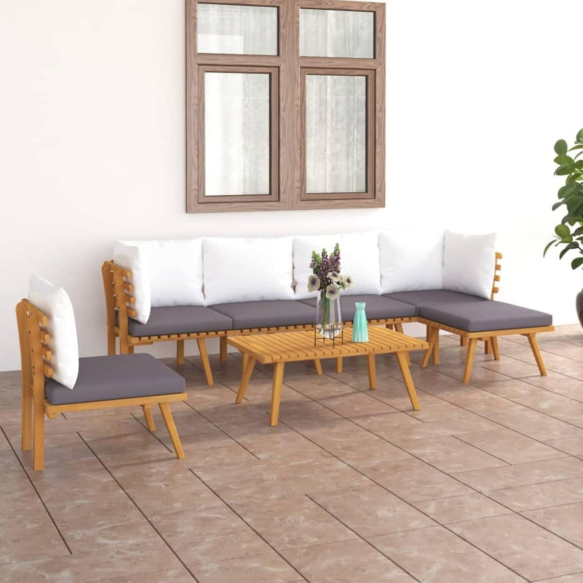 sofá, 60 × 60 × 29 cm, 7 unidades, madera, para el jardín, para la terraza, IKAYAA, 7 Piezas Type-3