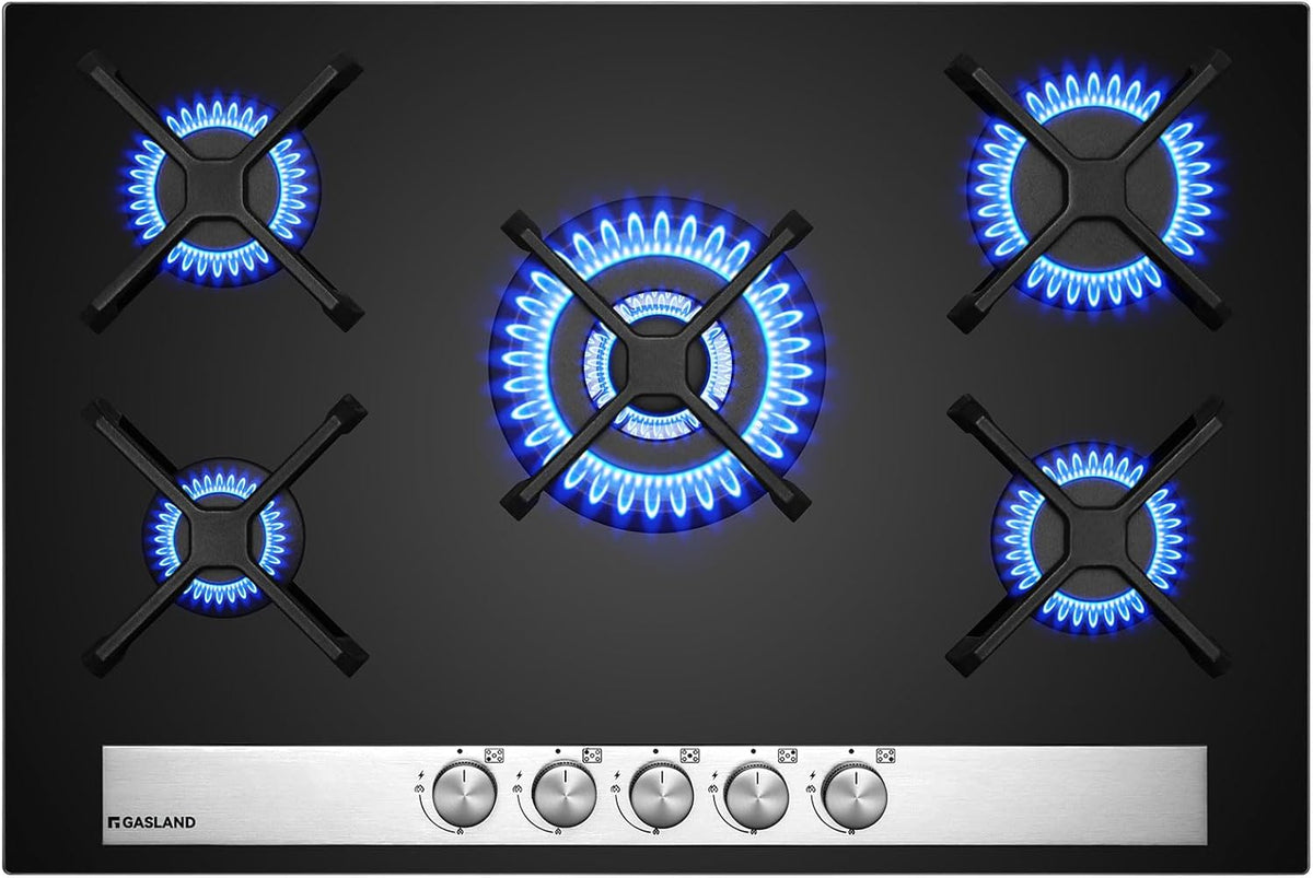 placa de inducción GH6805BG1FC, 76 cm, 10,4 kW, vidrio, negro, para la cocina, GASLAND, 5 fogones con quemador wok